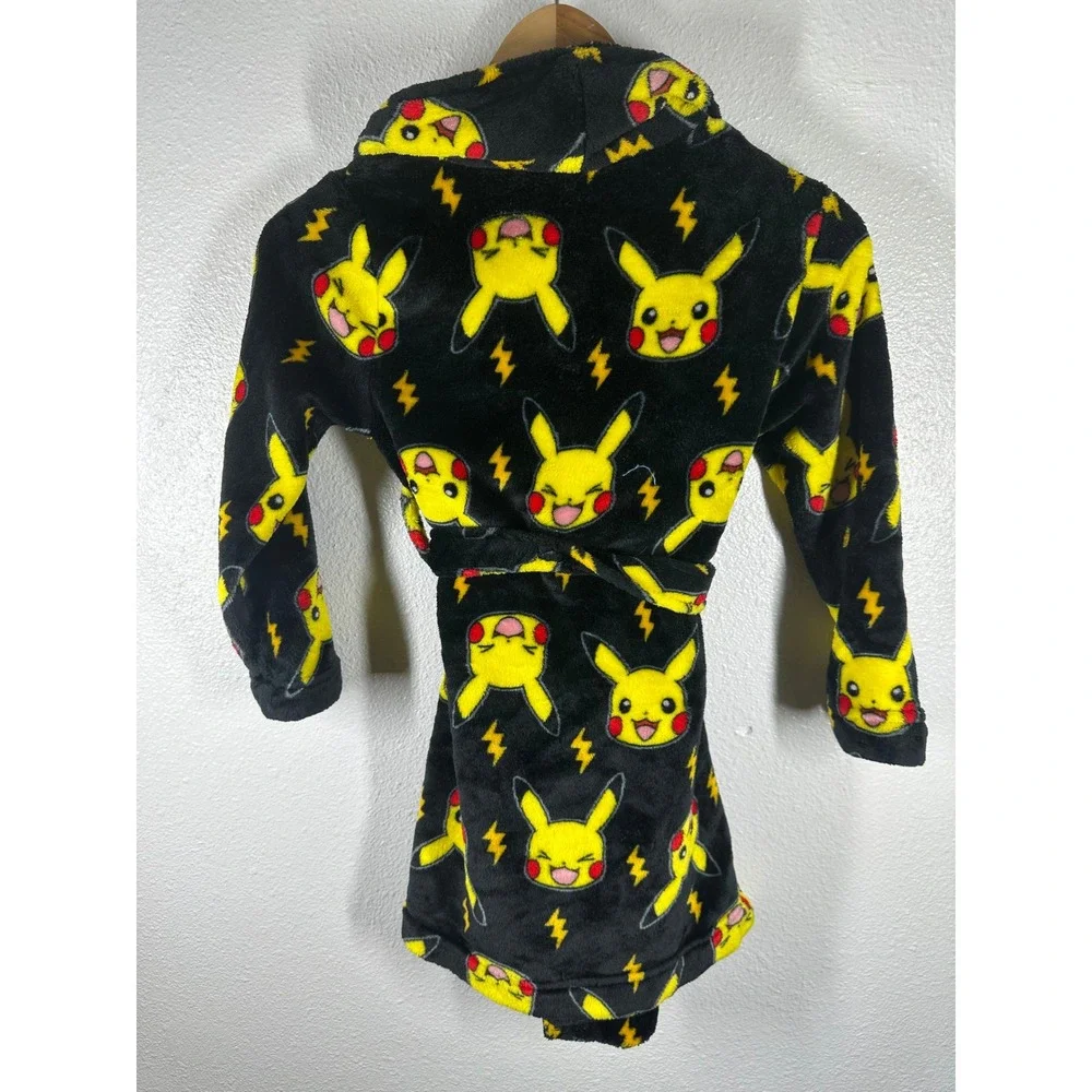 Pokemon‎ Robe Kids 8 Black Pikachu All Over Print Fleece Bathrobe PK259BRDWM